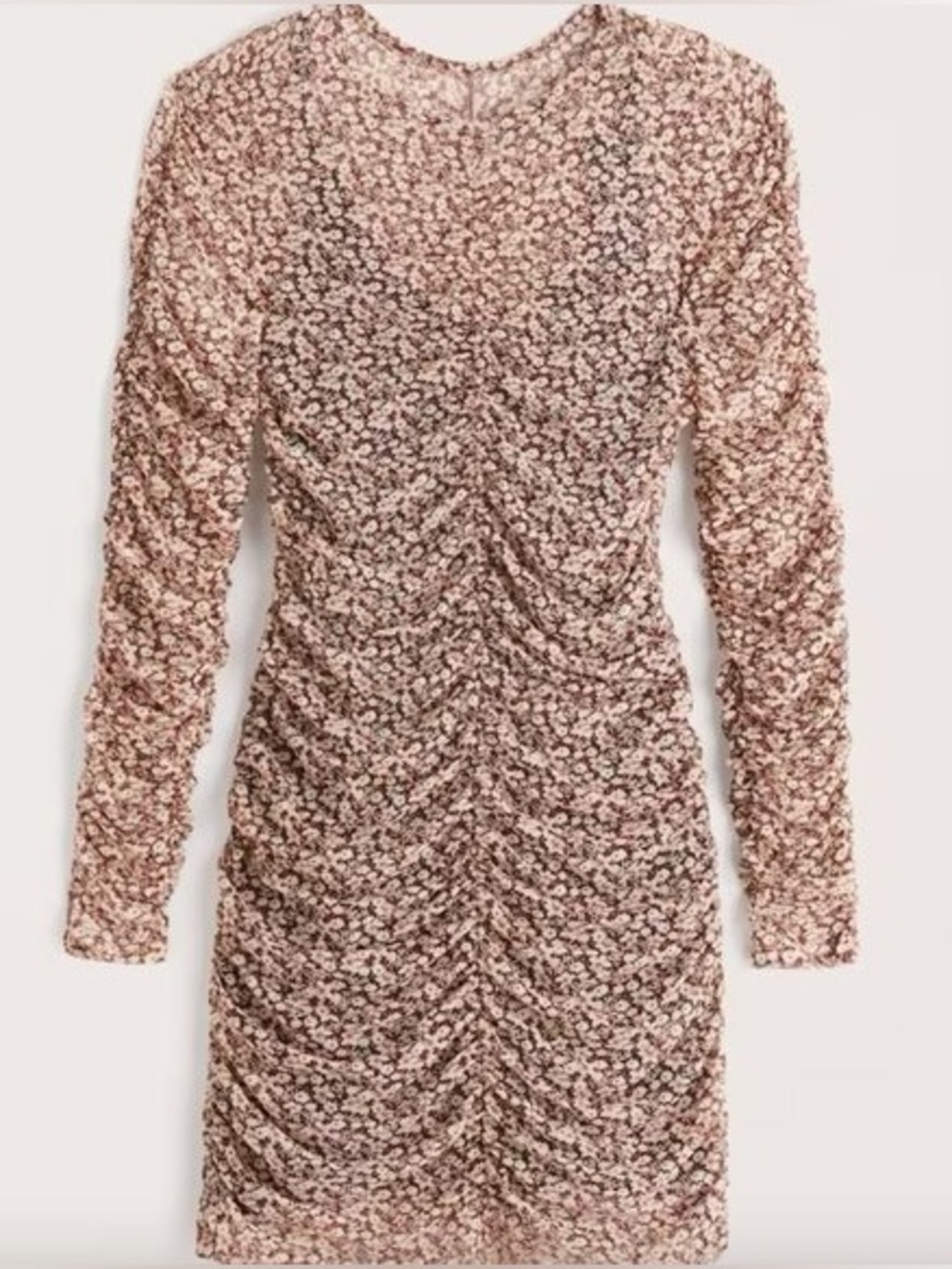 A&F Blush Floral Ruched Long-Sleeve Mini Dress (L)
